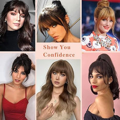 Daily Wear,Clip on Bangs Curved Bangs Fringe with Temples Hairpieces for Women